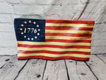 Custom Vinyl Decal Wooden Wavy American Flag - Bookshelf size