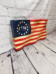 Custom Vinyl Decal Wooden Wavy American Flag - Bookshelf size