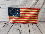 Custom Vinyl Decal Wooden Wavy American Flag - Bookshelf size